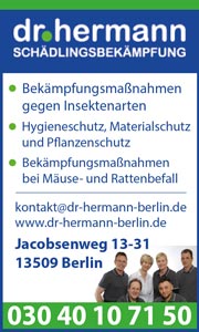 Dr. Hermann Schädlingsbekämpfung Berlin Bekämpfungsmaßnahmen gegen Insektenarten, Hygieneschutz, Materialschutz, Pflanzenschutz, Mäuse, Rattenbef.