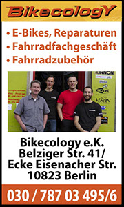 Bikecology, E-Bikes, Reparaturen, Fahrradfachgeschäft, Fahrradzubehör Berlin
